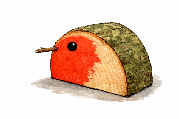 Roodborstje uit een boomtak voor bevers