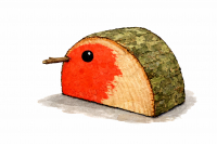 Roodborstje uit een boomtak voor bevers